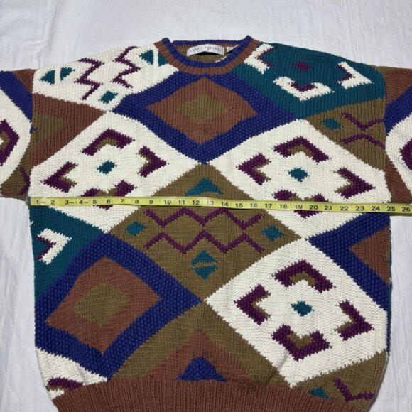 VTG Henry Grethel Sweater M Aztec Crew Neck Boxy Cotton Biggie Grandpa Oversized - Picture 6 of 9